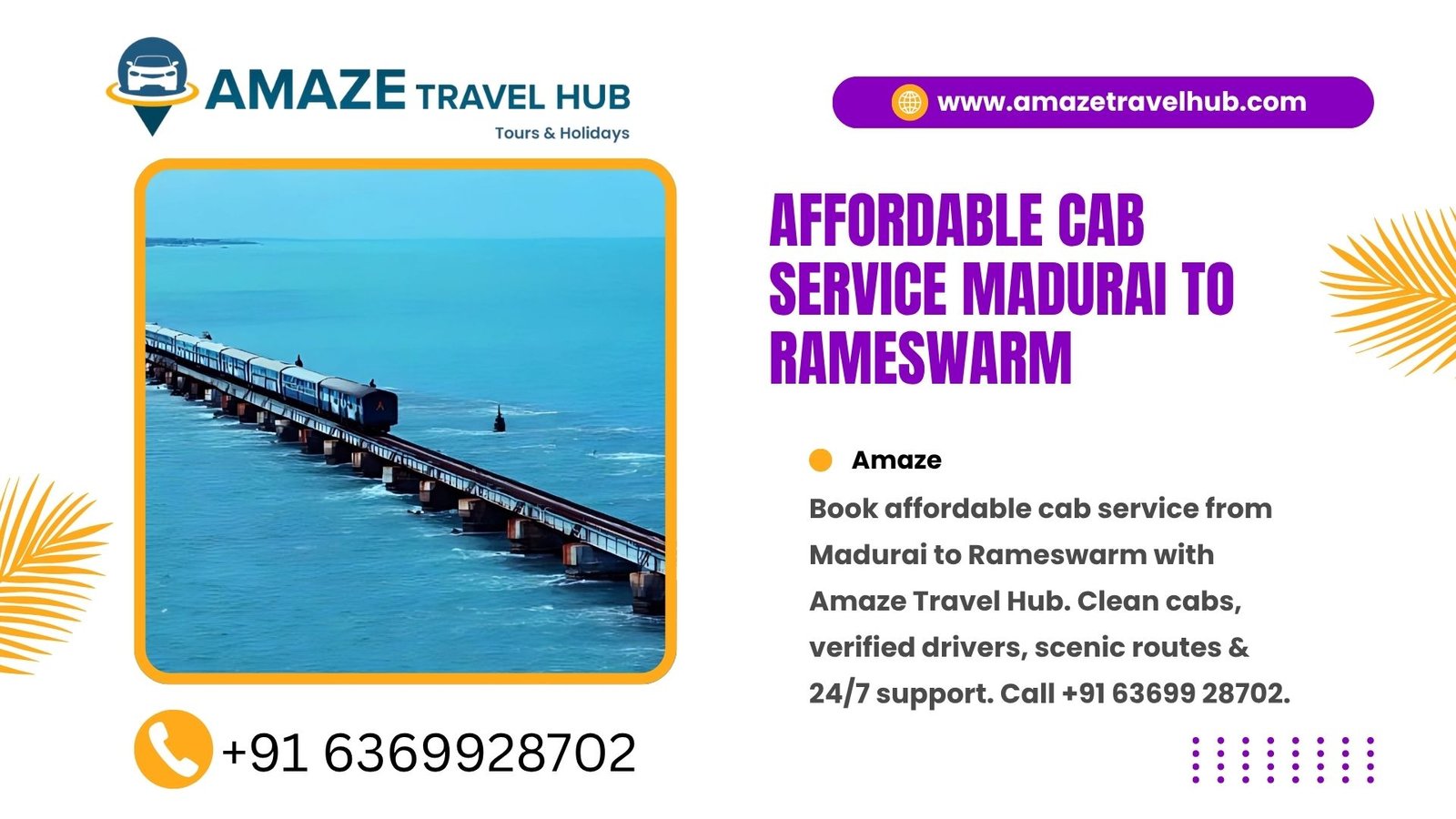 Affordable cab service from Madurai to Rameswaram by Amaze Travel Hub featuring Pamban Bridge view